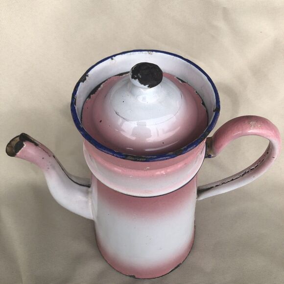 Vintage ENAMELED COFFEE POT  Pink 3 Piece CUTE!! - Picture 3 of 15